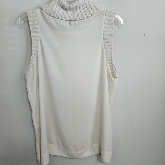 Juicy Couture Size L Ivory Sleeveless Cowl Neck Shirt Top Sweater Metallic Trim - Picture 4 of 9